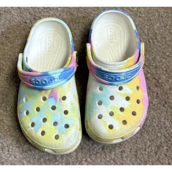 Crocs Unisex Kids Size Toddler Young Child Size 10 Clogs Water Shoes Blue Pink - Picture 1 of 5